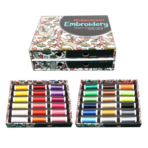 ACKERMANN EMBROIDERY Box - Stickgarn, 36x Farben a 260m, Strke 40