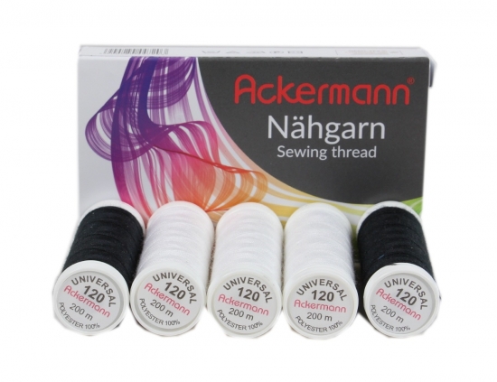 ACKERMANN Nhgarn-Pack, 5x 200m, WEISS / SCHWARZ - MIX